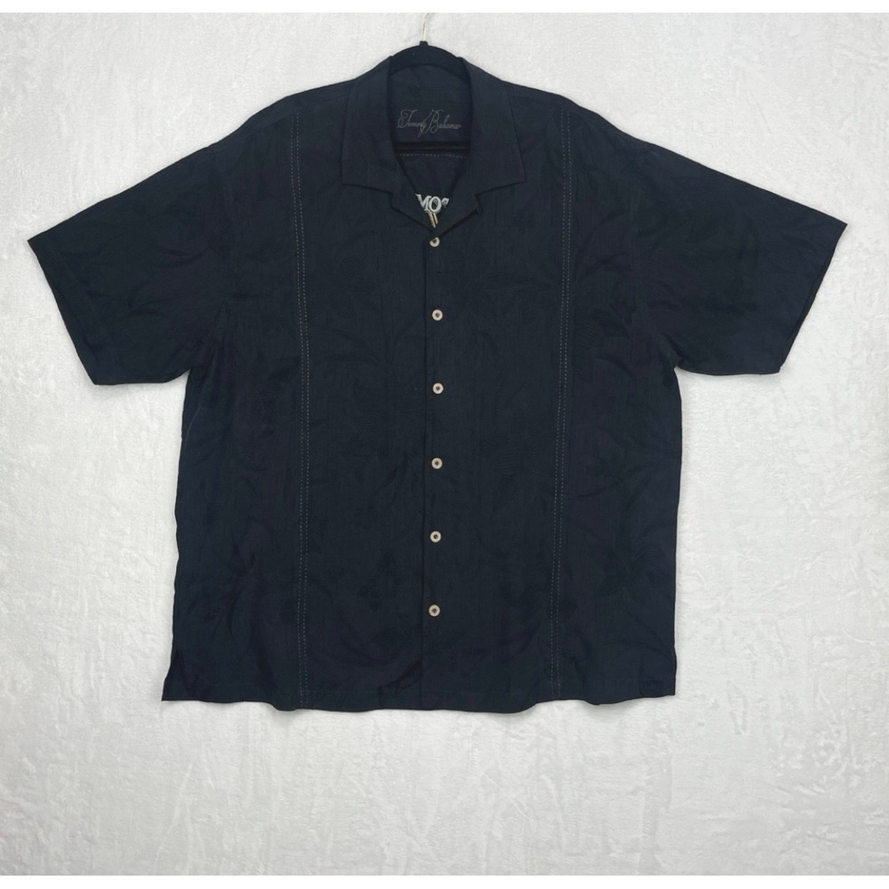 Tommy Bahama Silk Embroidered Shirt Mens XXL Black Give Drinks A‎ Chance Martini